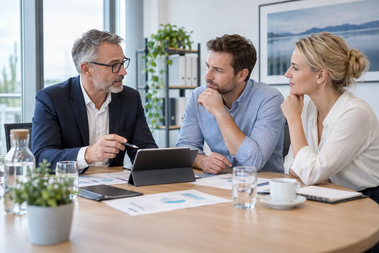 Persönliche Beratung eines Arbeitgebers und einer Mitarbeiterin zur betrieblichen Altersvorsorge