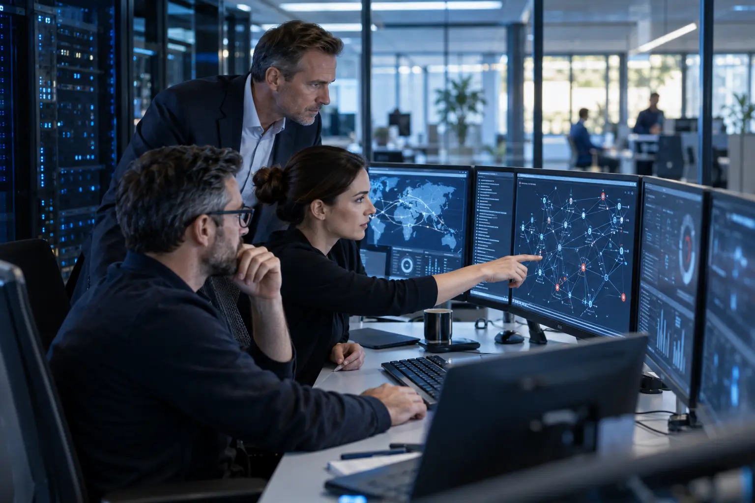 IT-Forensikteam analysiert gemeinsam mit einem Unternehmensverantwortlichen einen Cybervorfall